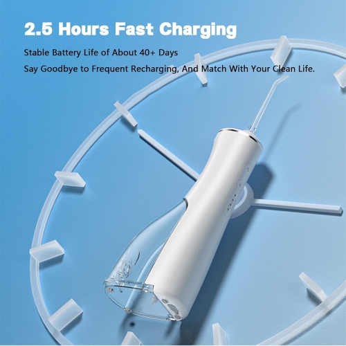 Dental irrigator, oral irrigator, IPX7 waterproof, includes 4 function nozzles, 3 water pressure modes, USB charging, up to 30 days of use, water