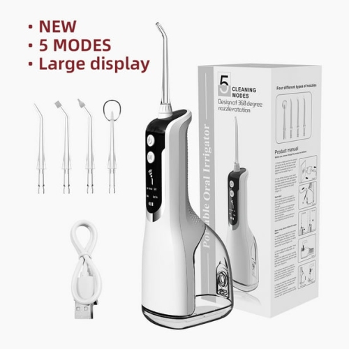 Advanced Electric Water Flosser - Home & Travel Teeth Whitening System with 4 Replacement Nozzles