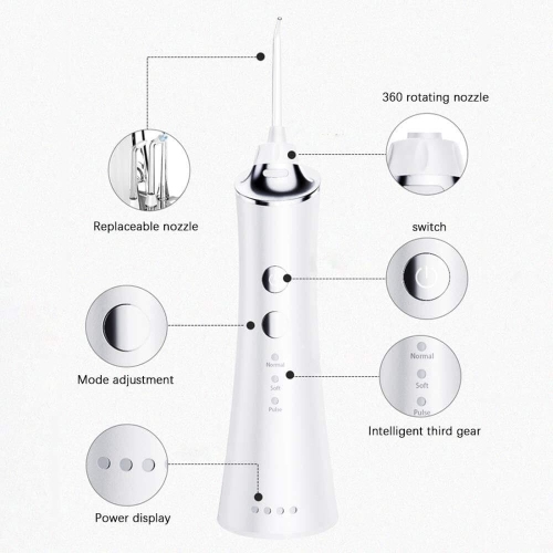 Teeth Irrigator Home Portable Oral Irrigator Electric Teeth Cleaner with 3 Modes Dental Water Jet Nozzle for Travel and Home Use