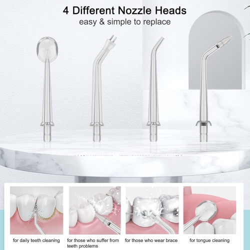 Portable water flosser with 3 modes, 230 ml water tank for teeth cleaning, 4 different nozzles, IPX7 waterproof rechargeable electric water flosser
