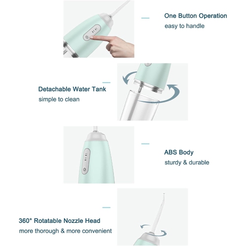 Portable water flosser with 3 modes, 230 ml water tank for teeth cleaning, 4 different nozzles, IPX7 waterproof rechargeable electric water flosser