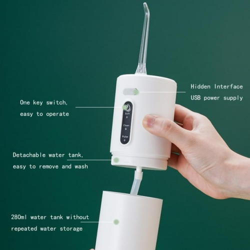 Oral irrigator, tooth cleaner, professional water flosser, oral IPX7 flosser, detachable water tank, suitable for family travel, oral care