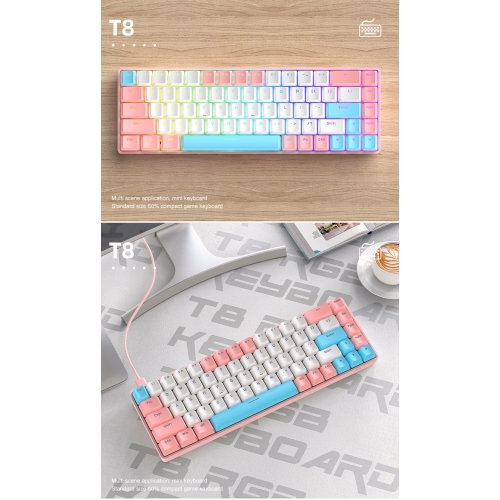 Mechanical keyboard chalk version blue axis 68-key mini programmable wired keyboard, Type-C RGB backlit keyboard