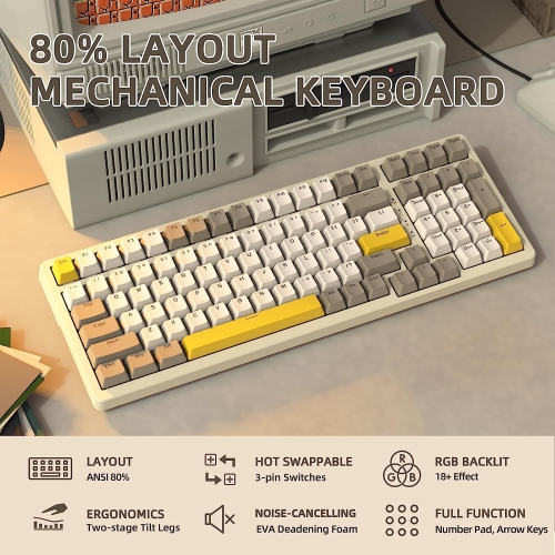 Hot Swap Mechanical Keyboard with Numeric Keypad, Compact USB Wired Keyboard