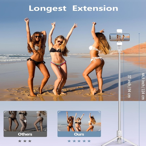 45" Selfie Stick with Light, Travel Tripod Essentials with Wireless Remote, Portable Cell Phone Tripod Stand, Beach Cruise Ship Essentials for Family