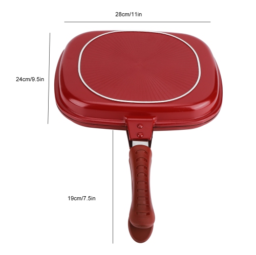 Poêle antiadhésive carrée à deux côtés rouge de 28 cm pour barbecues de cuisine