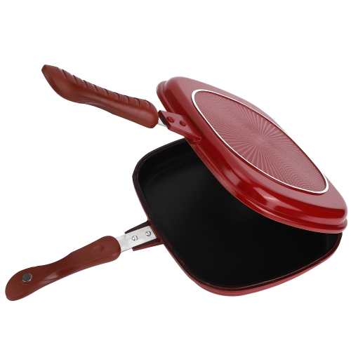 Poêle antiadhésive carrée à deux côtés rouge de 28 cm pour barbecues de cuisine