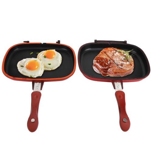 Poêle antiadhésive carrée à deux côtés rouge de 28 cm pour barbecues de cuisine