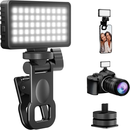 Small Selfie Phone Light with Metal Hotshoe and Clip,50 LED Portable Rechargeable Single Color Video Light for Phones,iPhone, Laptops and Cameras,