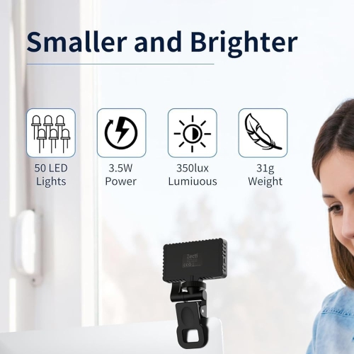 Small Selfie Phone Light with Metal Hotshoe and Clip,50 LED Portable Rechargeable Single Color Video Light for Phones,iPhone, Laptops and Cameras,