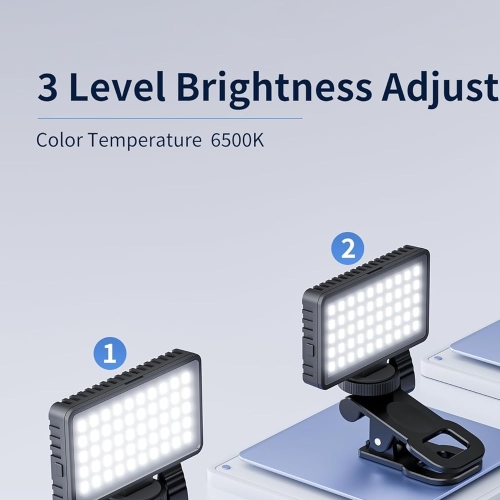 Small Selfie Phone Light with Metal Hotshoe and Clip,50 LED Portable Rechargeable Single Color Video Light for Phones,iPhone, Laptops and Cameras,