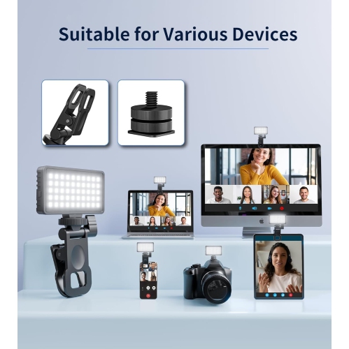 Small Selfie Phone Light with Metal Hotshoe and Clip,50 LED Portable Rechargeable Single Color Video Light for Phones,iPhone, Laptops and Cameras,