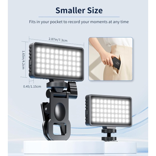 Small Selfie Phone Light with Metal Hotshoe and Clip,50 LED Portable Rechargeable Single Color Video Light for Phones,iPhone, Laptops and Cameras,