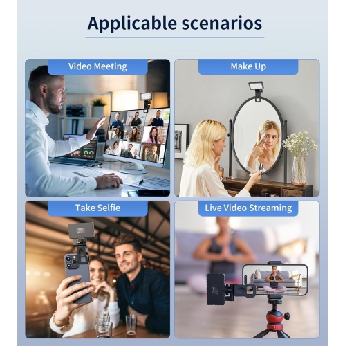 Small Selfie Phone Light with Metal Hotshoe and Clip,50 LED Portable Rechargeable Single Color Video Light for Phones,iPhone, Laptops and Cameras,