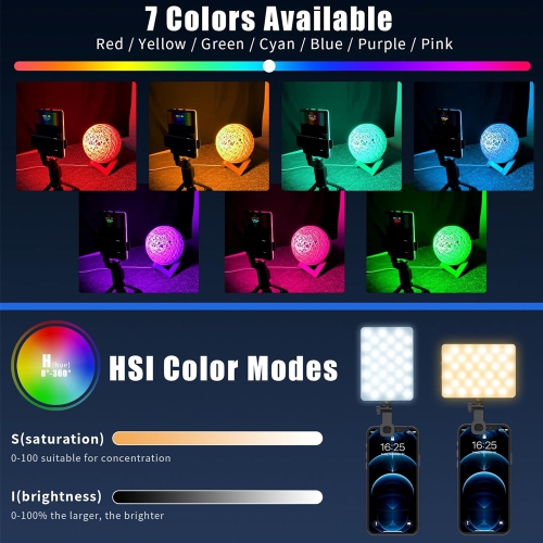 RGB Selfie Light for Phone, 90 LED Phone Light with 360° Full Color CRI 95+ Dimmable 2500K-8500K, 3000mAh Video Light for Phone iPad, Laptop, Makeup,