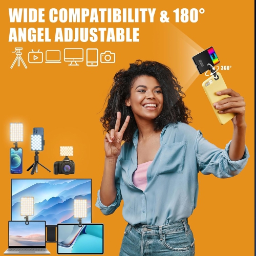 RGB Selfie Light for Phone, 90 LED Phone Light with 360° Full Color CRI 95+ Dimmable 2500K-8500K, 3000mAh Video Light for Phone iPad, Laptop, Makeup,