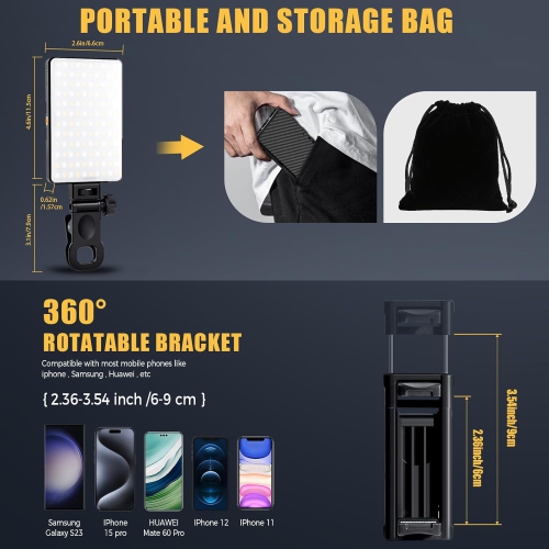 168 LED Selfie Light for iPhone, iPhone Light,Portable Phone Light, 3000Mah Rechargeable Video Light, Adjusted 3 Light Modes, for iPhone, Camera,