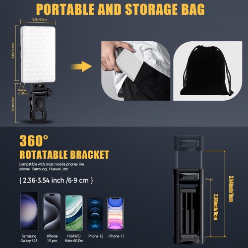 168 LED Selfie Light for iPhone, iPhone Light,Portable Phone Light, 3000Mah Rechargeable Video Light, Adjusted 3 Light Modes, for iPhone, Camera,