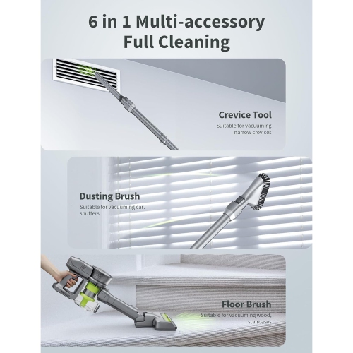 Kalado 22KPA Cordless Vacuum, 30Min Battery, Brushless Motor, 6-in-1 for Carpet & Hardwood