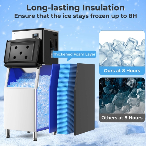 Costway Commercial Ice Maker Machine 418 LBS/24H with 200 LBS Storage Bin for Restaurant