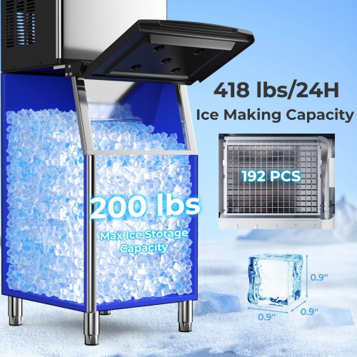 Costway Commercial Ice Maker Machine 418 LBS/24H with 200 LBS Storage Bin for Restaurant