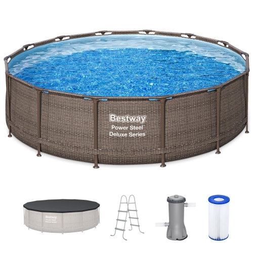 Image 1 de 10.. Piscine extérieure hors terre 14 pi x 42&nbsp;po Power Steel de Bestway avec pompe