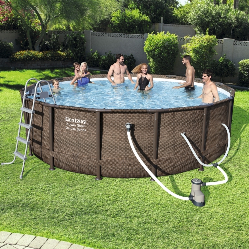 Bestway Power Steel 14' x 42" Above Ground Outdoor Swimming Pool Set with Pump