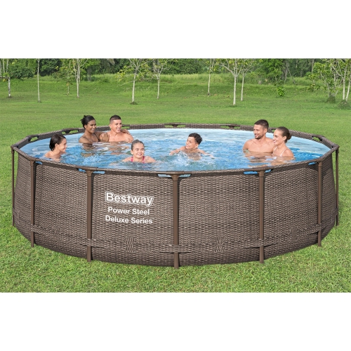 Bestway Power Steel 14' x 42" Above Ground Outdoor Swimming Pool Set with Pump