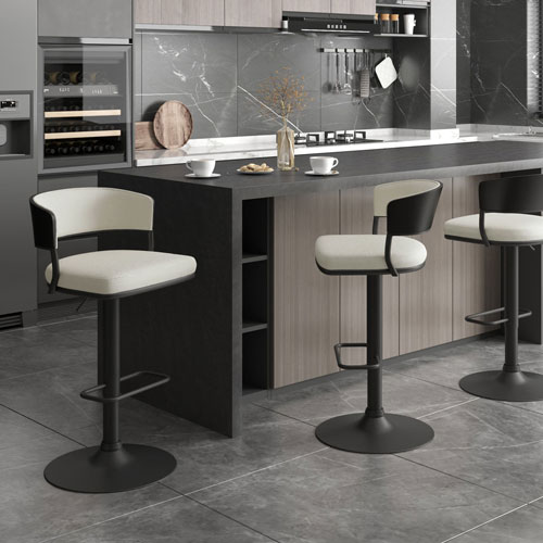 !NSpire Kazan Contemporary Adjustable Height Air-Lift Barstool - Set of 2 - Ivory