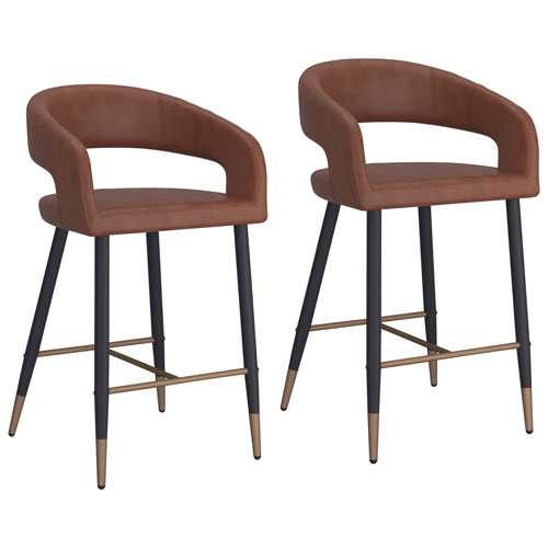 Tabouret de bar contemporain à hauteur de comptoir Crimson de !NSpire - Ensemble de 2 - Brun sellier