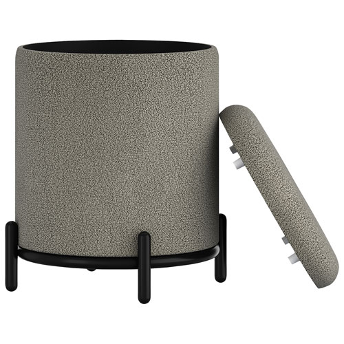 !Nspire Round Fabric Storage Ottoman - Warm Grey