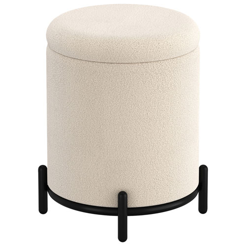 !Nspire Round Fabric Storage Ottoman - Cream