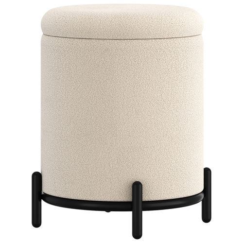 !Nspire Round Fabric Storage Ottoman - Cream