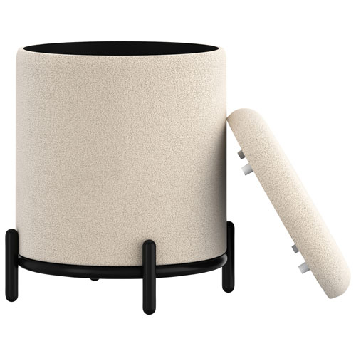 !Nspire Round Fabric Storage Ottoman - Cream