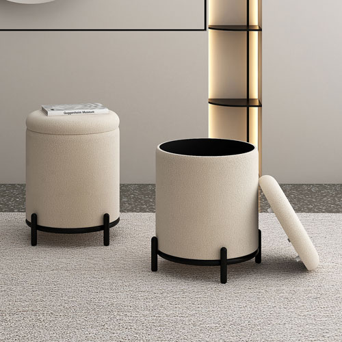 !Nspire Round Fabric Storage Ottoman - Cream