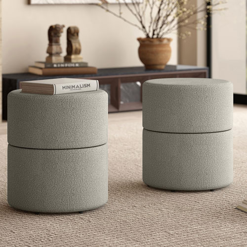!Nspire Round Fabric Swivel Ottoman - Warm Grey