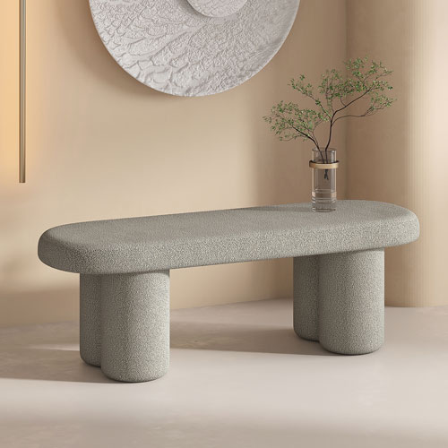 !Nspire Contemporary Boucle Polyester Oval Bench - Warm Grey