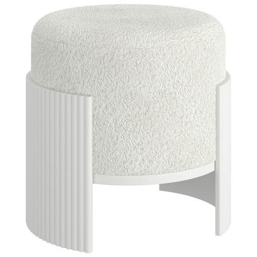 Inspire Fabric Round Ottoman - Ivory / White