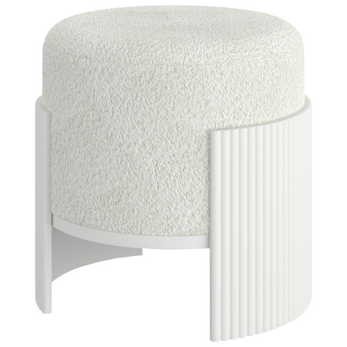 Inspire Fabric Round Ottoman - Ivory / White
