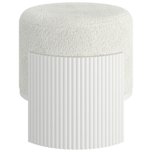 Inspire Fabric Round Ottoman - Ivory / White