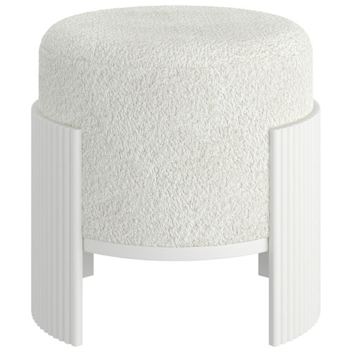 Inspire Fabric Round Ottoman - Ivory / White