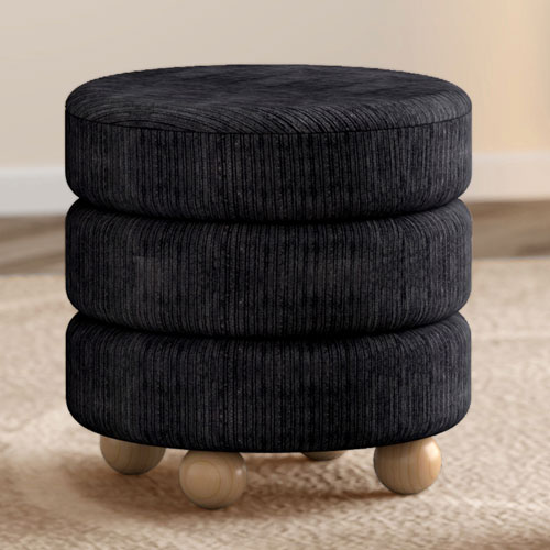 Inspire Fabric Round Ottoman - Black