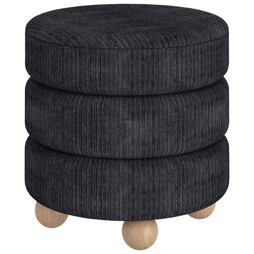 Inspire Fabric Round Ottoman - Black