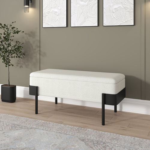 Inspire Fabric Contemporary Polyester Storage Ottoman - Ivory