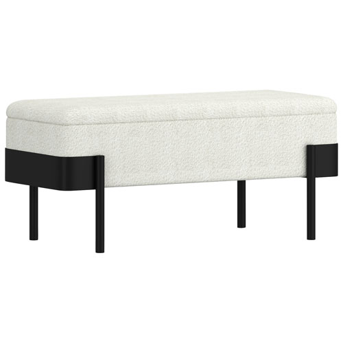 Inspire Fabric Contemporary Polyester Storage Ottoman - Ivory