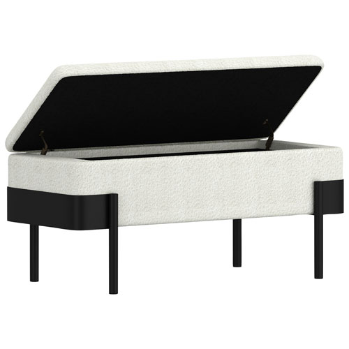 Inspire Fabric Contemporary Polyester Storage Ottoman - Ivory