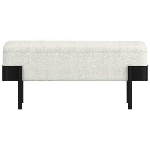 Inspire Fabric Contemporary Polyester Storage Ottoman - Ivory