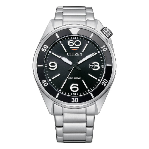 Image 1 of 3.. Citizen Mens Sport Eco-Drive Watch 44mm Silver-Tone Stainless Steel Case and Bracelet with Black Dial