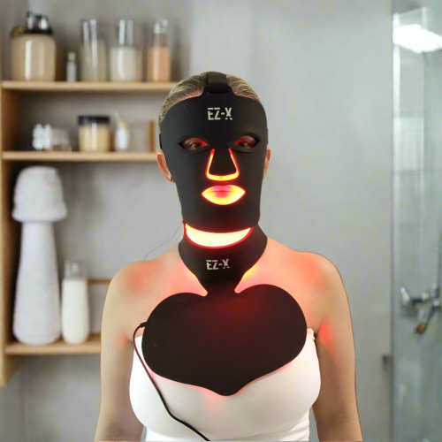 EZ-X Pro Red Light Mask Full Set - Near Infrared & Red Light Therapy for Face, Neck & Chest - Extra Power - 240 LEDs - Wireless LED Face Mask for