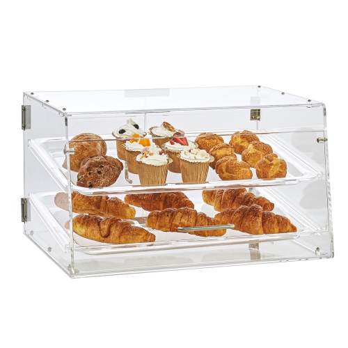 VEVOR 2-Tier Pastry Display Case, Commercial Countertop Bakery Display Case, Acrylic Display Box with Rear Door Access & Removable Shelves, Keep
